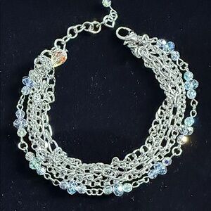 C519 Kirk’s Folly Silvertone Chain and Aurora Borealis Bracelet 7-8”